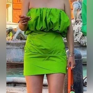 Zara NEON GREEN LIMITED EDITION DRAPED MINI SKIRT